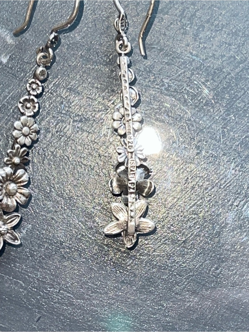 Silver Floral Drop Earrings - Dainty Flower Dangle Earrings - Picture 7 of 7
